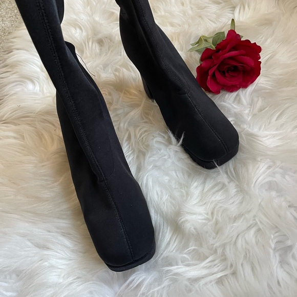 Vintage 90s  Grunge Square Toe stretch fabric/Sock knee-high boots - Picture 2 of 16